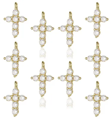 10 Goldene Kreuz-Anhänger, Mini-Zirkonia, für Schmuck & DIY