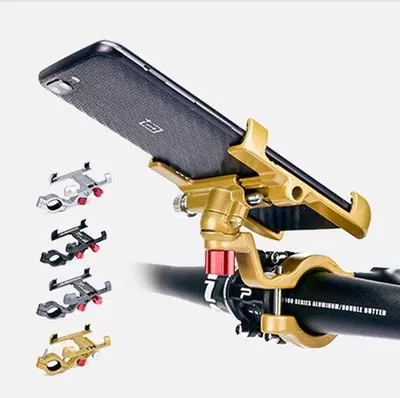 Productafbeelding van Metalen houder voor fiets en motorfiets - Stuur telefoonhouder 360 graden draaibaar - Geschikt voor stuur 25-31,8 mm - Zwart
