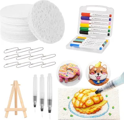 Produktbild von Magisches Schaumtextur-Malset, DIY-3D-Schaum-Malkunstset mit Wasserpinselstiften, bauschigem Popcorn, Zeichenleinwand, Schwamm, Bastelbedarf