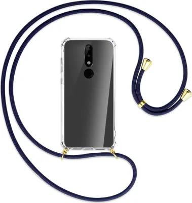 Produktbild von Handykette Backcover-Schutzhülle mit Band (Metall goldfarben) für Nokia 5.1 Plus / X5 - dunkelblau
