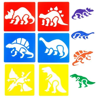 Productafbeelding van Schablonen voor kinderen, set van 6, 14x15 cm, dinosaurussen