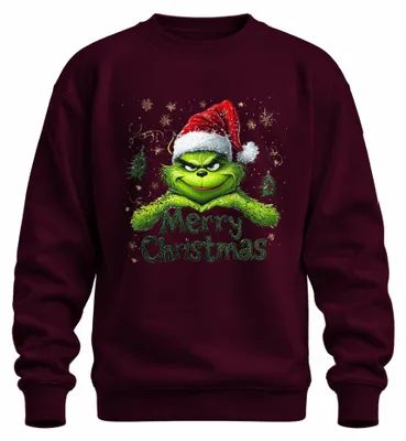 Produktbild von Grinch Merry Christmas Weihnachten Ugly Christmas Sweater Sweatshirt Pullover, Burgundy, S