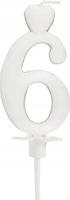 Obrázok produktu pre Dekoratívna srdcová sviečka číslo 6 v bielej farbe, 6,5 cm