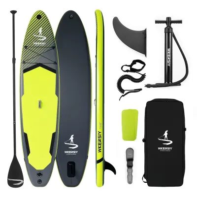 Obrázok produktu pre Stand-up paddleboard 335 cm s pumpou a bezpečnostnou šnúrou, protišmykový, čierny nafukovací surf na pláž, vodné lyžovanie, stand-up paddleboarding, rybolov a jógu