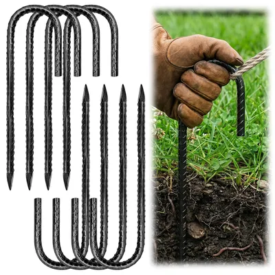 Obrázok produktu pre Sada 8 oceľových kolíkov do zeme v tvare "J", dĺžka 20 cm, čierna farba, určená na tvrdé povrchy