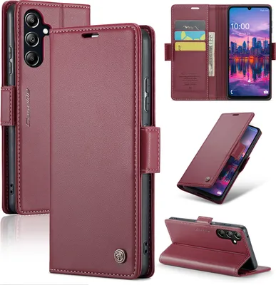 Produktbild von Lederhülle für Samsung Galaxy A16 Brieftasche Kartenfach Schutzhülle mit Standfunktion Rot