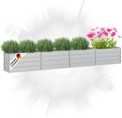 Produktbild von DELUKE® Hochbeet für Garten OSKAR Silber | 320x40x45cm | Verzinkter Stahl | Wetterfest | Gartenbeet Kräuterbeet Blumenbeet Beet hoch Frühbeet für Garten Gemüsebeet