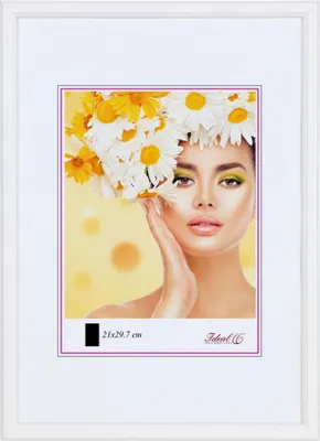 A framed picture of a woman with flowers in her hair.