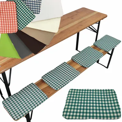 Produktbild von NYVI Bierbank Sitzkissen 36x25 cm NYVIGala 4er Set Grün Kariert - Komfortable Sitzpolster für Bierbänke - Bierbankkissen mit elastischer Klettband Befestigung - Polster Bierzeltgarnitur