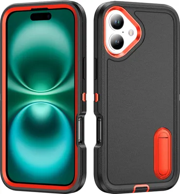 Image de Coque pour iPhone 16 Plus Hybrid Three Layer Rugged Shockproof Protective Case with Stand Noir Orange