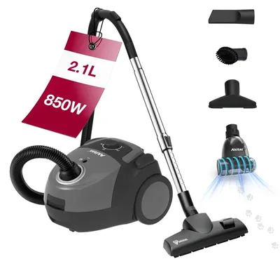 Immagine prodotto di Aspirapolvere con sacco - Aspirapolvere a sacco - 850 W - Spazzola turbo per peli di animali - Raggio d'azione 9 m - 2,1 l
