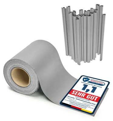 Produktbild von PVC für Doppelstabmattenzaun Rolle Band Folie Schutzstreifen Windschutz Bedruck (Grau RAL7040, 19x50) GD-TAK-Strip