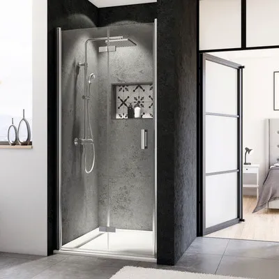Produktbild von Drehfalttür für Nische Breuer Panorama 90 cm Anschlag links Nachbildung Intima Profilfarbe chrom