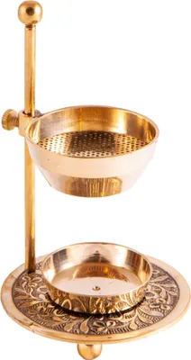 A brass incense burner with a stand and two bowls.