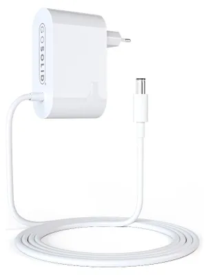 A white USB-C power adapter and cable are displayed against a white background.