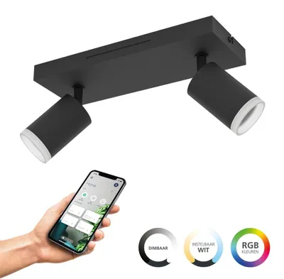 Image de EGLO connect.z Plafonnier LED Smart Home Melitello-Z, spot de plafond, ZigBee, Matter, application etvocale Alexa, RGB, plafonnier à intensité variable