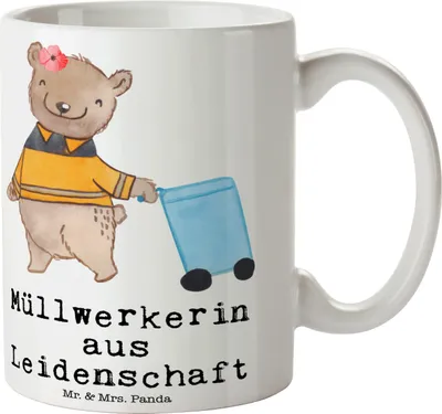 Produktbild von Mr. & Mrs. Panda Becher Müllwerkerin Leidenschaft - Weiß - Geschenk, Witzig, Müllfrau, Trinkbecher, Tasse, Kaffeetasse, Lustig, Teetasse, Kaffeebecher, Keramiktasse