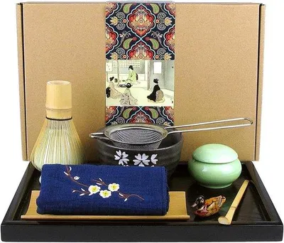 Obrázek produktu pro Japonská sada na přípravu čaje matcha – tradiční metlička – černá miska na matcha – bambusová lžička – keramický držák na metličku – dóza na matcha – ručně vyrobená sada pro čajový obřad matcha – japonský čajový obřad (10 kusů)