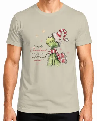 Imagen del producto de Camiseta para hombre con la frase "Grinch, quizás la Navidad significa más", diseño de regalo navideño, divertida, color natural