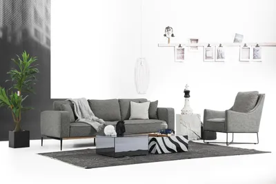 Produktbild von Zweisitzer Sofa 2 Sitzer Stoff Sofas Modern Design Wohnzimmer Grau