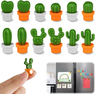 Produktbild von 3D Mini Kaktus Magnete 12 Stück, Starke Kühlschrankmagnete, Für Küche, Büro, Wohnkultur