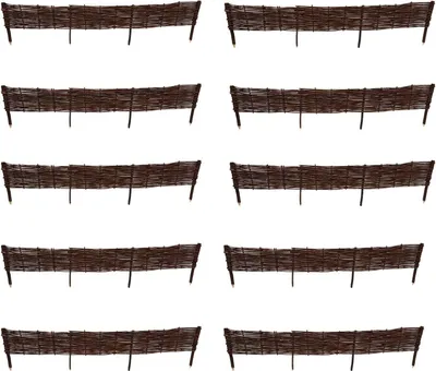 A repeating pattern of woven willow fences against a white background.