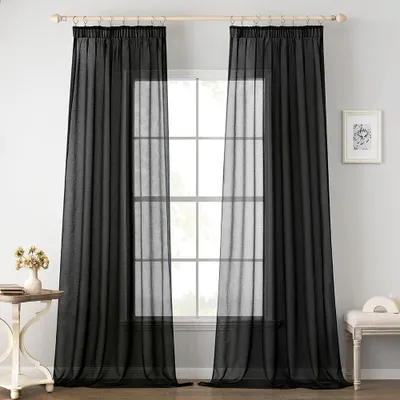 Immagine prodotto di Tende trasparenti - Pannelli in voile - Decorazioni per il soggiorno - Tessuto leggero - 140x245 cm - Nero