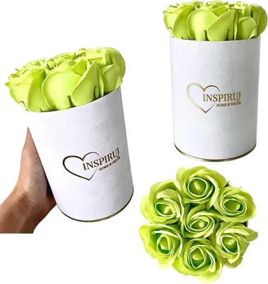 Immagine prodotto di Fioriera Inspiruj - Scatola bianca con rose di sapone - N. 15 Verde