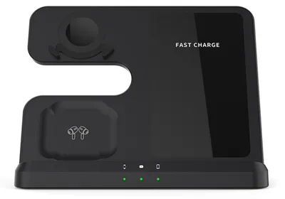 Produktbild von Kabellose 3 in 1 Ladestation für Smartphone, Smartwatch & Kopfhörer, Schnellladen, rutschfestes Ladepad mit intelligentem Schutz