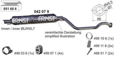 Produktbild von ERNST 042079 Mittelschalldämpfer Schalldämpfer für OPEL Zafira A (T98)