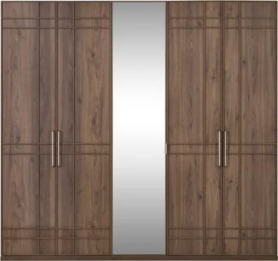 Produktbild von Schrank Kleiderschrank Schlafzimmerschrank Braun Holz Spiegel 5 Türen