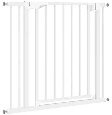 Image de Grille de protection pour portes, barrière de sécurité pour escaliers sans perçage, barrière de sécurité en acier, blanche | Norme EN1930 | Fermeture automatique | 76–88 x 76 cm