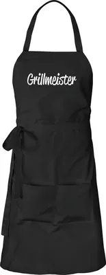Produktbild von Huuraa Schürze Grillmeister BBQ Schwarz mit Taschen Baumwolle Kochschürze Geschenkidee