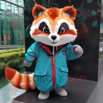 Produktbild von Cyan-roter REDBROKOLY Panda Maskottchen Kostüm mit Windjacke und Fliege