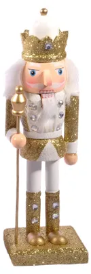 Nussknacker-Soldat König mit Zepter, 24 cm, Holz, Gold/Weiß