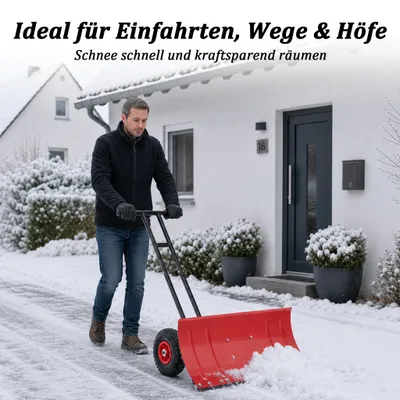 Produktbild von Schneeschaufel Schneeschieber 74cm mit Rädern Doppelstange Winkelverstellbar