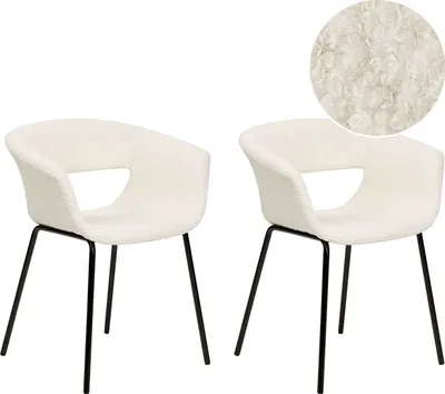 Produktbild von BELIANI Esszimmerstuhl 2er Set Cremeweiß Bouclé mit Schwarzen Metallbeinen Modernes Design für Esszimmer Essbereich Küche Wohnzimmer