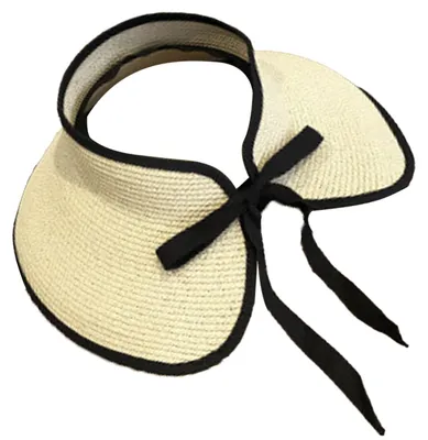 Produktbild von Sonnenhut mit Visier für Damen, faltbarer Stroh-Strandhut für Damen im Sommer mit Zopfverschluss