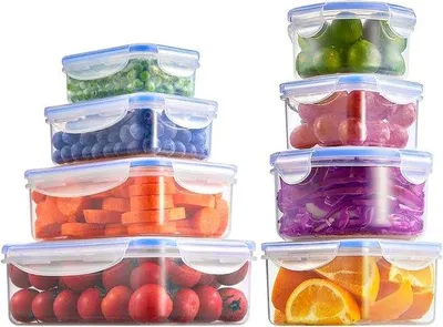 Produktbild von Famanu Set von 8 luftdichten Lebensmittelbehältern mit Deckel - BPA-frei, mikrowellen- und spülmaschinengeeignet