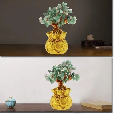 Produktbild von Glücksbringer-Baum – Feng Shui Dekoration – Geldbaum-Skulptur – Kristall/Harz – 18x8 cm – Handgefertigtes Ornament – Glücksbaum