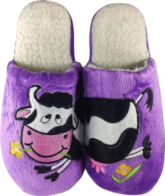 Produktbild von Damen Hausschuhe Lustige mit Kuh Pantoffeln Plüsch Kuschelige Slippers Lila Gr.41