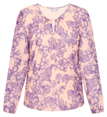 Produktbild von Lila Bluse für Damen, Größe M, mit regulärer Passform, rundem Ausschnitt und Schlüssellochdetail