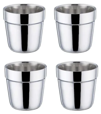 4 Espressokopjes aus Edelstahl, doppelwandig, 150 ml, spülmaschinengeeignet