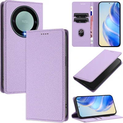 Produktbild von Litchi Leder Handyhülle für Honor X9A / Magic5 Lite Wallet Kartenfächer Standfunktion Hülle Violett
