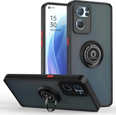 Image de Etui pour OPPO Reno7 5G étui TPU translucide mat avec support d'anneau et stand Noir Rouge