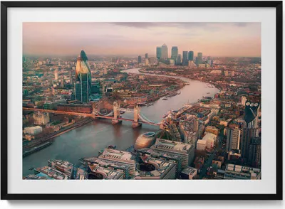 Produktbild von London aus der Vogelperspektive– Wandbild mit Rahmen – Gerahmtes Bild  – Wanddekoration – 100x70 cm –  Schwarz Rahmen