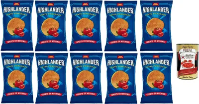 Produktbild von San Carlo Highlander Tomato or nothing Patatine Kartoffelchips Tomaten Chips 10x 50g + Italian Gourmet polpa 400g