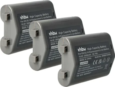 Produktbild von vhbw 3x Akku Ersatz für Nikon EN-EL18 für Kamera (2600 mAh, 10,8 V, Li-Ion), Infochip