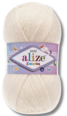 Produktbild von Alize 1x 100g Sekerim Bebe Wolle, Uni, Stricken, Häkeln (Light Cream - 62)