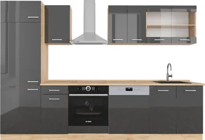 Produktbild von Vicco Küchenzeile R-Line, 300 cm ohne Arbeitsplatte, Anthrazit Hochglanz/Goldkraft Eiche